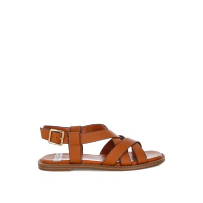 Rag & Co Women's Brown Kapaka Real Leather Flat Gladiator Sandals In Tan By