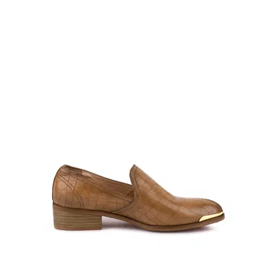 Rag & Co Women's Brown Lilliam Metal Highlight Casual Leather Loafers In Tan By