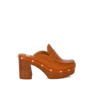 Rag & Co Women's Brown Lyrac Recycled Leather Platform Clogs In Tan