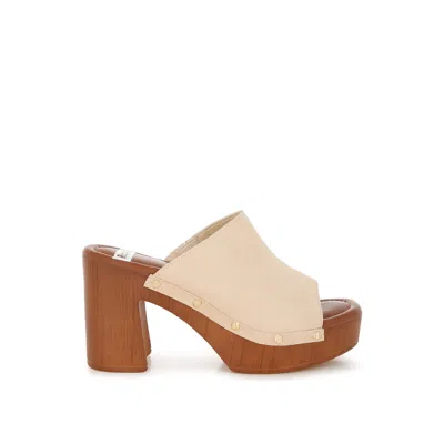 Rag & Co Women's Brown Masaki Soft Suede Leather Wooden Clogs In Beige