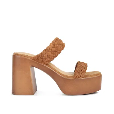 Rag & Co Women's Brown Misaki Woven Suede Strap Platform Sandals In Tan By