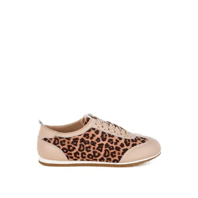 Rag & Co Women's Brown Narati Leopard Print Real Leather Sneakers In Leopard