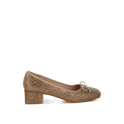 Rag & Co Women's Brown Ningen Leopard Print Block Heel Ballerinas Tan