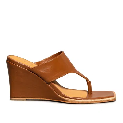 Rag & Co Women's Brown Onassis Tan Thong Wedge Sandals