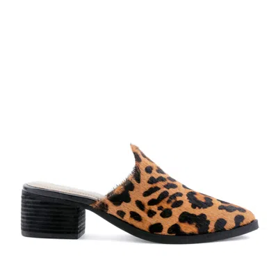 Rag & Co Women's Brown Palma Leopard Print Stacked Heel Mules
