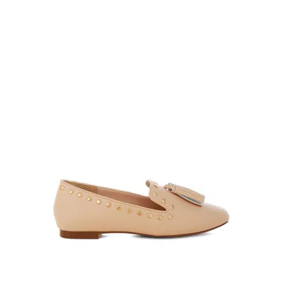 Rag & Co Women's Brown Philoha Studs & Tassels Detail Flat Loafers In Beige