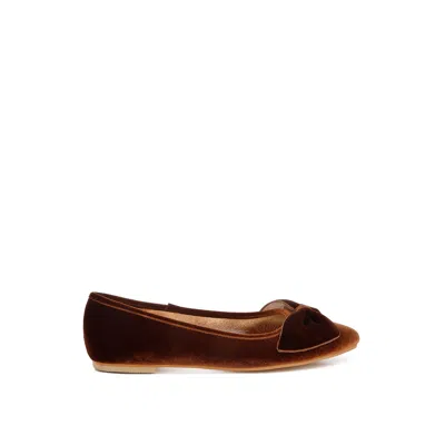 Rag & Co Women's Brown Pothos Luxurious Velvet Bow Ballerinas In Bronze