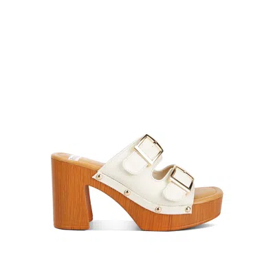 Rag & Co Women's Brown Sarai Buckle Straps High Block Heel Clogs In Beige