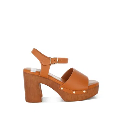 Rag & Co Women's Brown Sawor Recycled Leather High Block Sandals In Tan