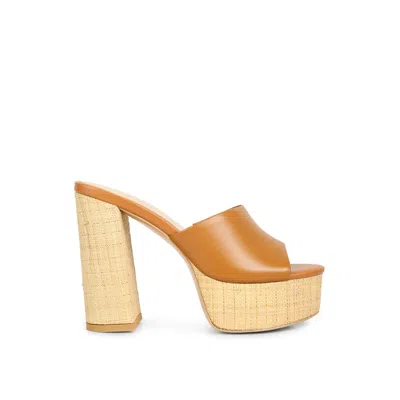 Rag & Co Shuri Open Toe High Block Heel Sandals In Tan In Brown