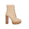 Rag & Co Yoko Beige Fine Suede Quilted Ankle Boots In Brown