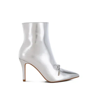 Rag & Co Women's Capper Bow Detail Metallic High Ankle Boots In Silver By