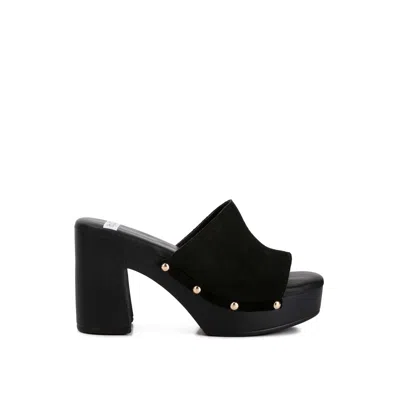RAG & CO WOMEN'S CARTERA SOFT SUEDE HIGH BLOCK HEEL CLOGS IN BLACK