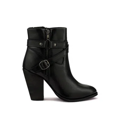 Rag & Co Women's Cat-track Black Leather Heeled Ankle Boots