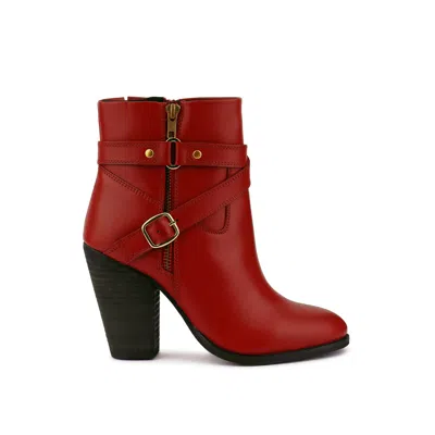 Rag & Co Women's Cat-track Red Leather Ankle Boots In Red By