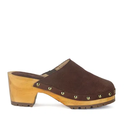 Rag & Co Cedrus Fine Suede Studded Clog Mules In Brown