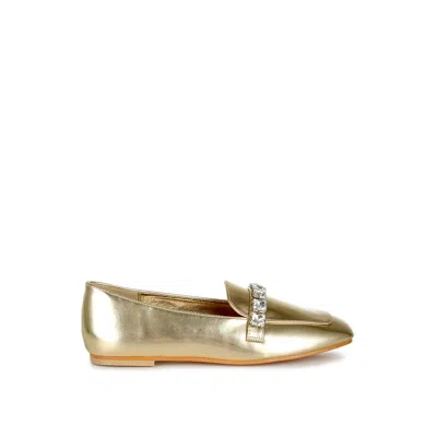 Rag & Co Women's Celosia Metallic Diamante Strap Loafers In Gold