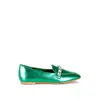 Rag & Co Women's Celosia Metallic Diamante Strap Loafers In Green In Green