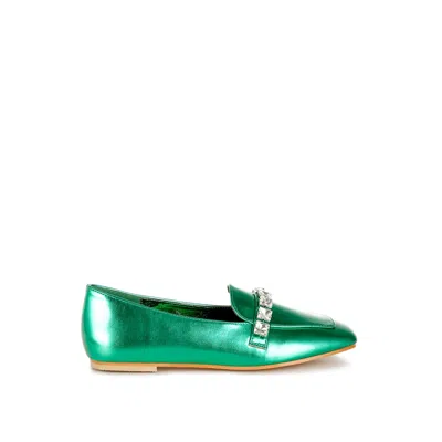 Rag & Co Women's Celosia Metallic Diamante Strap Loafers In Green By