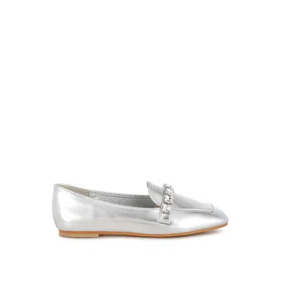 Rag & Co Women's Celosia Metallic Diamante Strap Loafers In Silver By