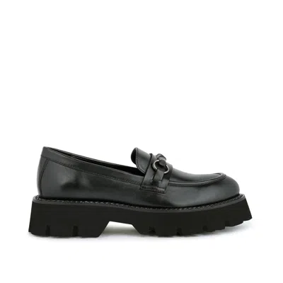 Rag & Co Women's Cheviot Black Chunky Leather Loafers