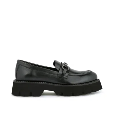 Rag & Co Women's Cheviot Black Chunky Leather Loafers In Black By