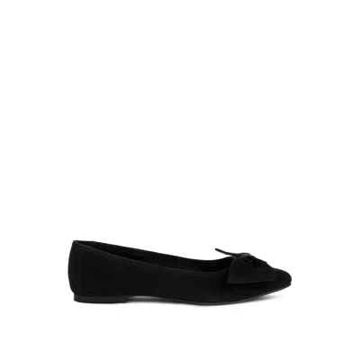 Rag & Co Women's Chuckle Black Big Bow Suede Ballerina Flats In Black By