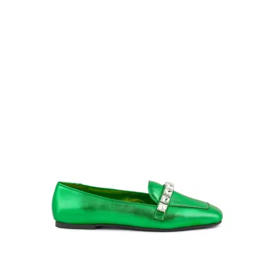 Rag & Co Women's Churros Green Metallic Diamante Leather Loafers