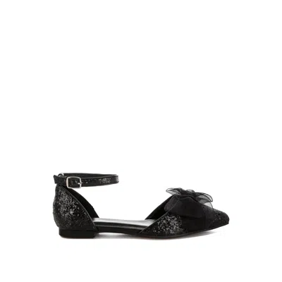 Rag & Co Women's Clarice Sheer Bow Detail Glitter Flat Sandals In Black