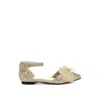 Rag & Co Women's Clarice Sheer Bow Detail Glitter Flat Sandals In Gold In Gold