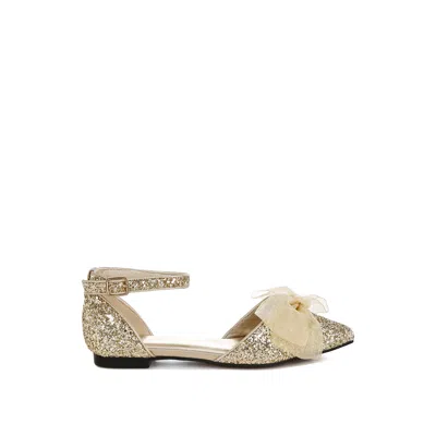 Rag & Co Women's Clarice Sheer Bow Detail Glitter Flat Sandals In Gold
