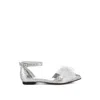 Rag & Co Women's Clarice Sheer Bow Detail Glitter Flat Sandals In Silver In Silver