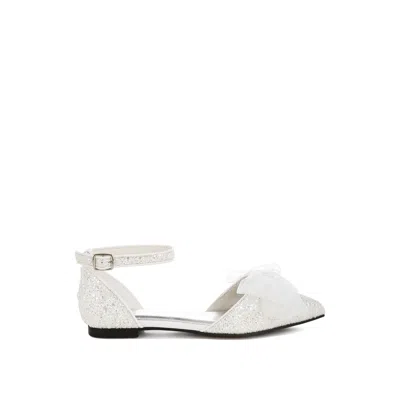 RAG & CO WOMEN'S CLARICE SHEER BOW DETAIL GLITTER FLAT SANDALS IN WHITE