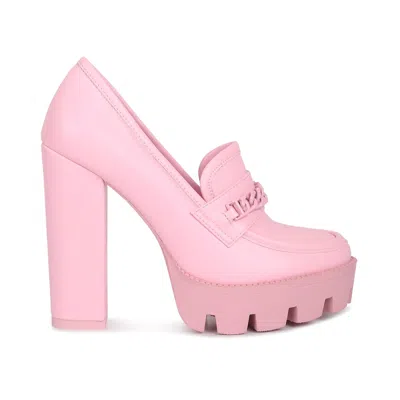 Rag & Co Women's Corinne Pink Chain Embellished Chunky Loafers