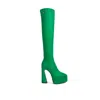 Rag & Co Cyber Punk High Platform Long Boots In Green In Green