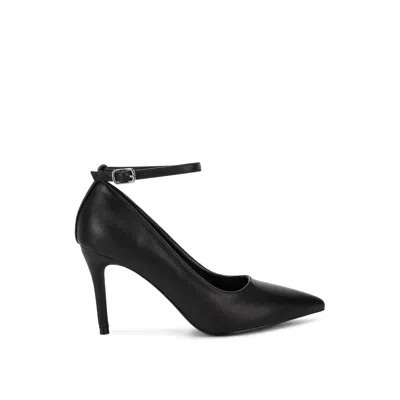 Rag & Co Women's Dittany Ankle Strap Stiletto Heel Pumps Black Leather By