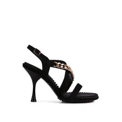 Rag & Co Women's Domeda Black Metal Chain Embellished Sandals By  In Multi