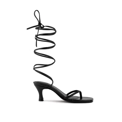 Rag & Co Women's Dorita Black Kitten Heel Lace Up Sandal By