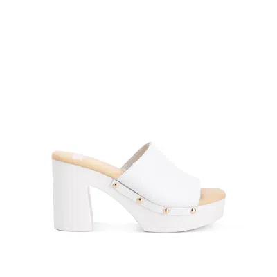 Rag & Co Drew Recycled Leather Block Heel Clogs In White