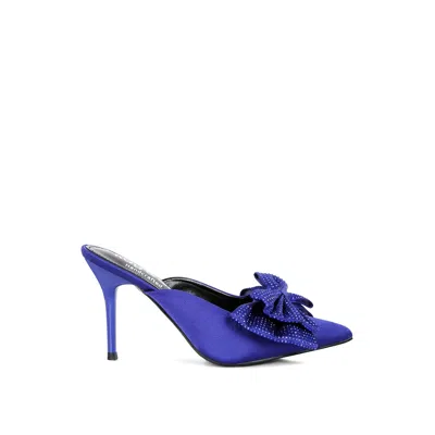 Rag & Co Women's Elisda Blue Diamante Bow Heeled Mules