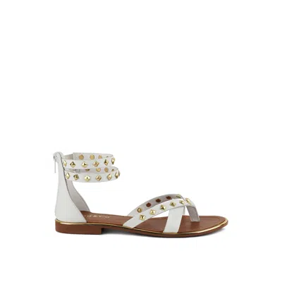 Rag & Co Women's Emmeth Studs Embellished White Flat Gladiator Sandals