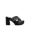 Rag & Co Finley Raffia High Block Heel Clogs In Black In Black