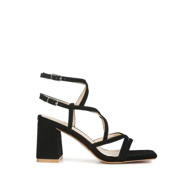 Rag & Co Fiorella Black Strappy Block Heel Sandals