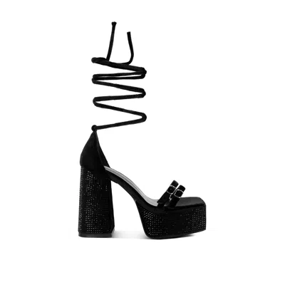 Rag & Co Firecrown Black Rhinestone Platform High Block Sandals