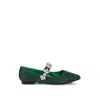 Rag & Co Women's Flavia Diamante Brooch Glitter Ballerinas In Green In Green