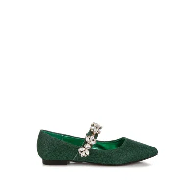 Rag & Co Women's Flavia Diamante Brooch Glitter Ballerinas In Green