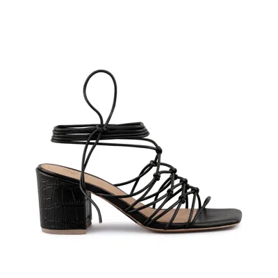 Rag & Co Women's Fonda Croc Patterned Black Handcrafted Lace Up Sandal