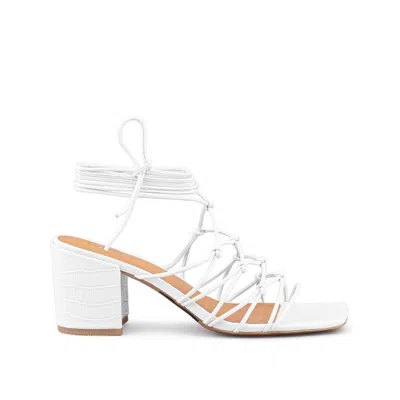 Rag & Co Women's Fonda Croc Patterned White Handcrafted Lace Up Sandal