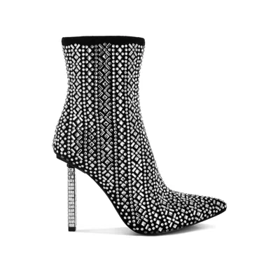 Rag & Co Women's Gem Blaze Patterned Rhinestones Detail Stiletto Boots In Black By