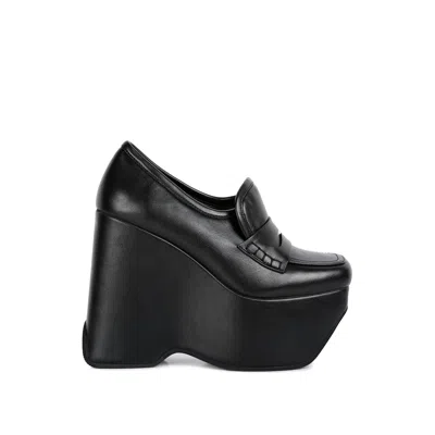 Rag & Co Women's Gilliam Black High Platform Wedge Loafers